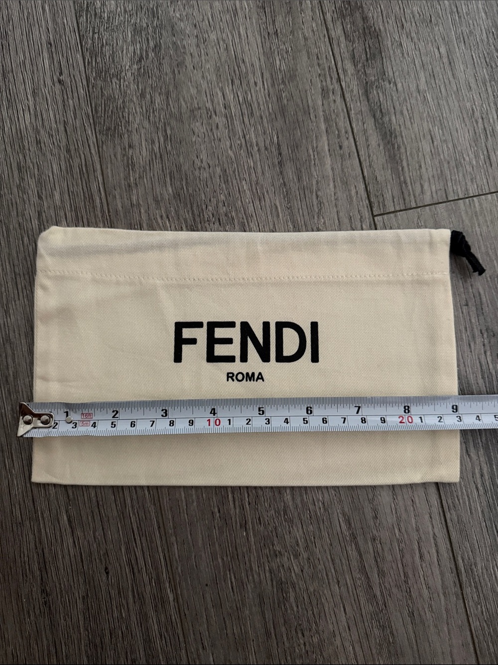 Fendi Beige Canvas Logo Drawstring Pouch with Black Print Authentic New